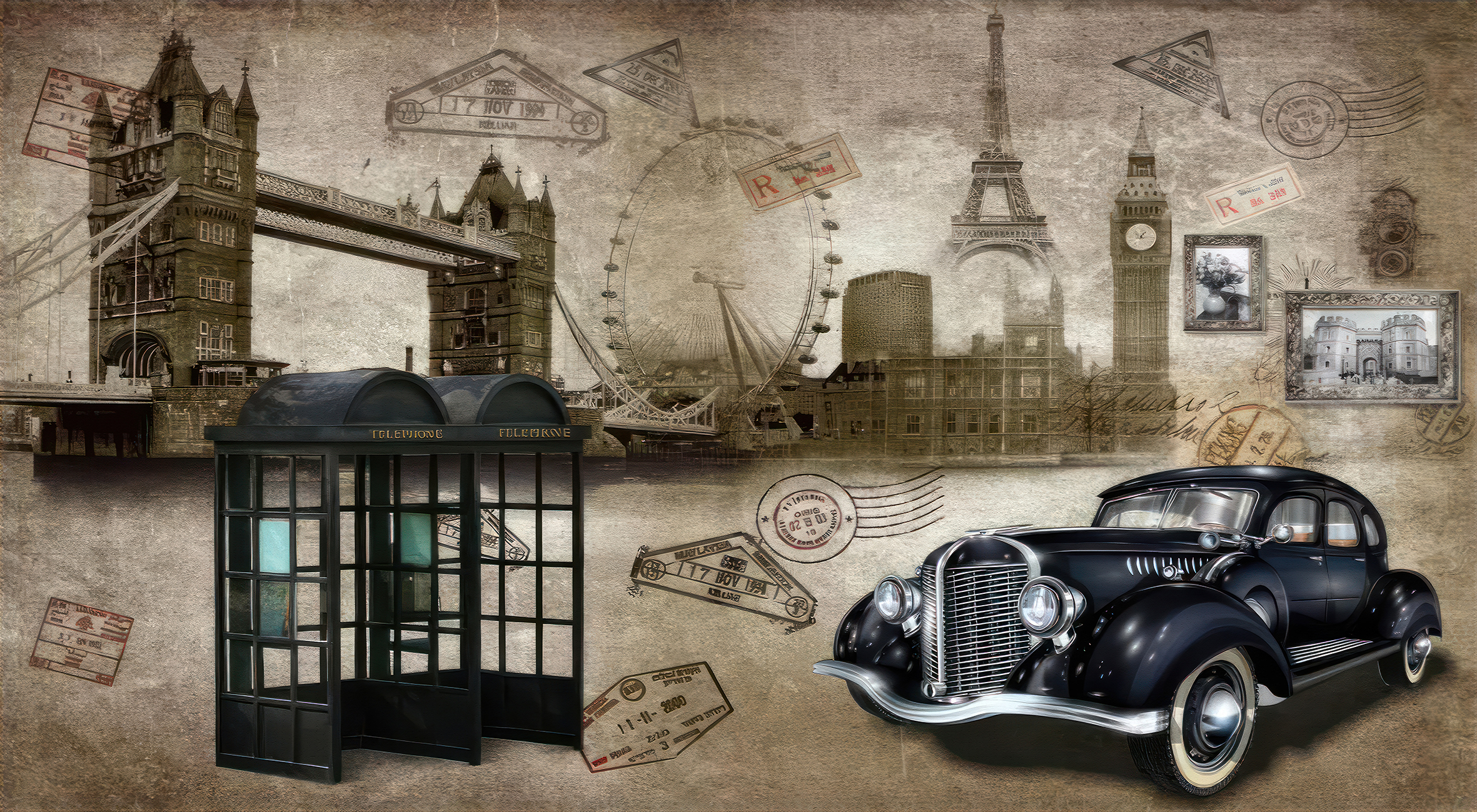 3D Duvar Kağıdı Klasik Araba 3D Duvar Kağıdı Klasik Araba