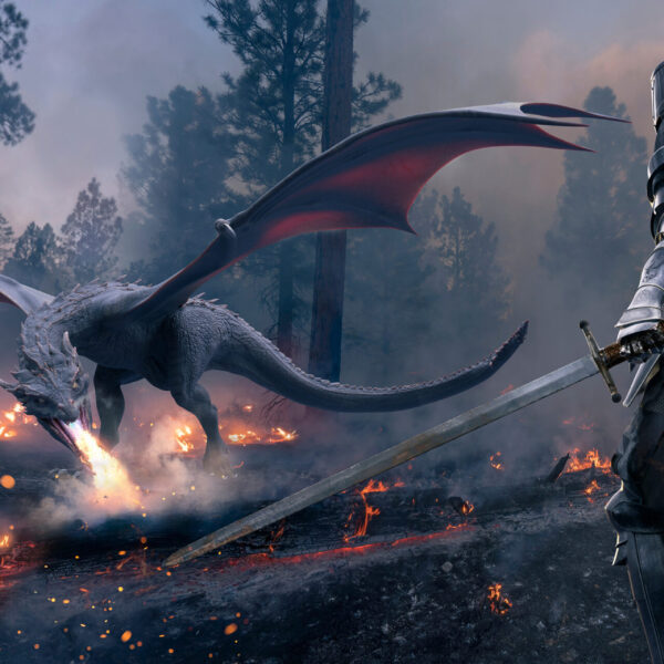 3D Duvar Kağıdı Ejderha ve Şövalye