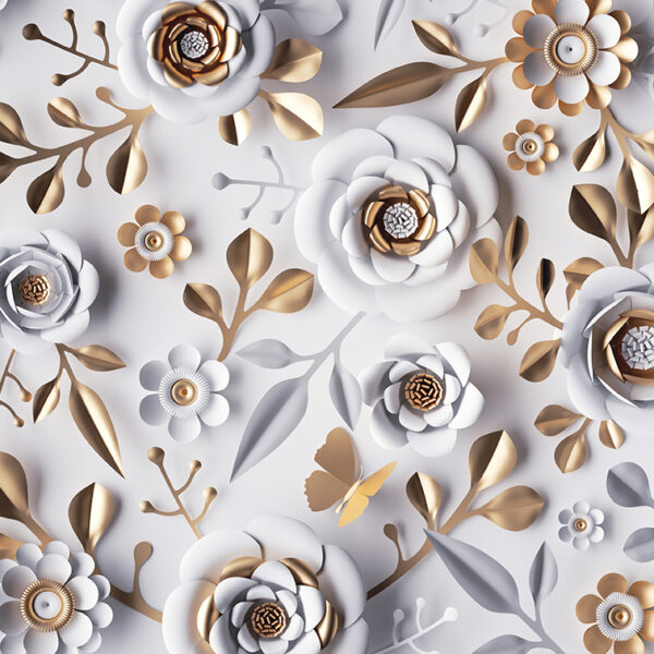 3D Duvar Kağıdı Gold Çiçek