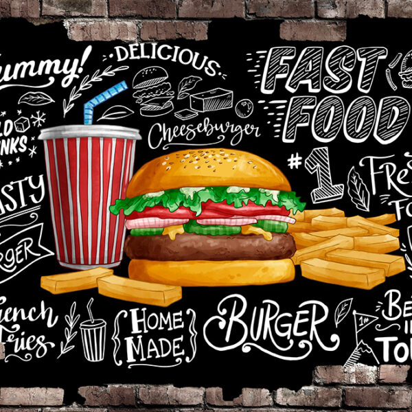 3D Duvar Kağıdı Cafe Burger