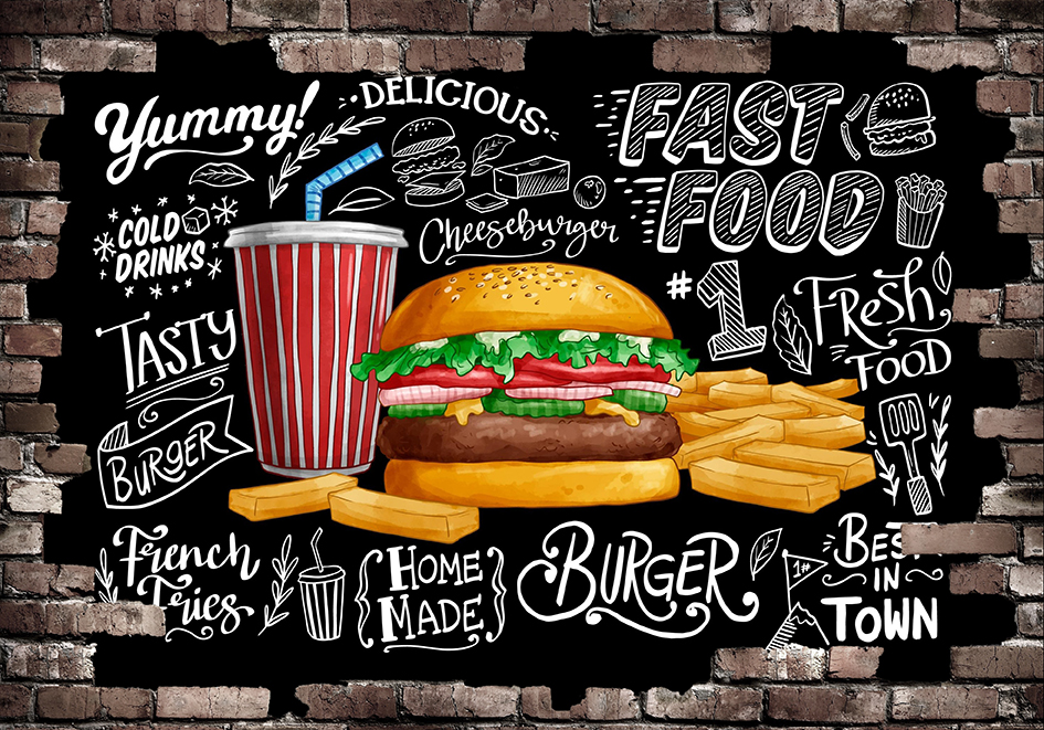 3D Duvar Kağıdı Cafe Burger 3D Duvar Kağıdı Cafe Burger